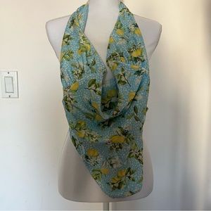 Lemon print one piece blue halter neck bathing suit